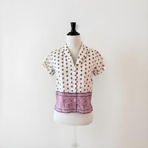 Banana Republic Block Print Button Down Top Size XXSP Petite Cotton Casual
